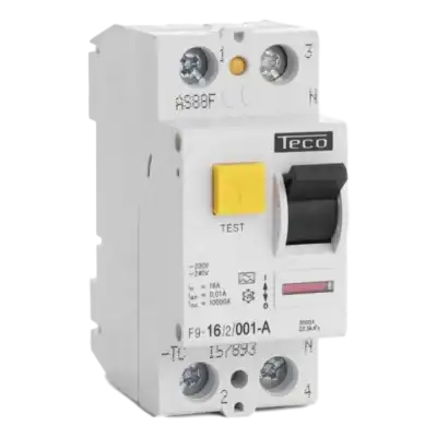 Schakelaar met testknop en stroomonderbreker voor veilige elektrische installaties.