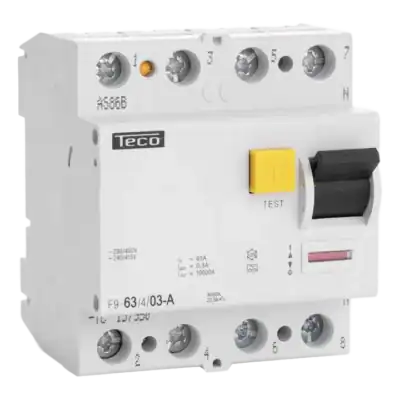 Schakelmateriaal automaat, Teco aardlekschakelaar met testknop, veilig elektrisch installatiemateriaal.