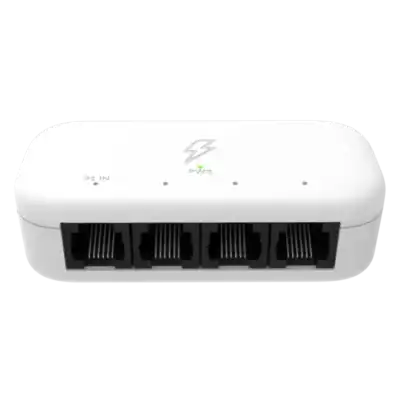 Mini switch met multiple poorten voor netwerkverbindingen en technische netwerkoplossingen.