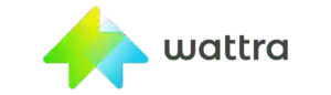 Kleurrijk logo van Wattra met pijlringen en lettertype.